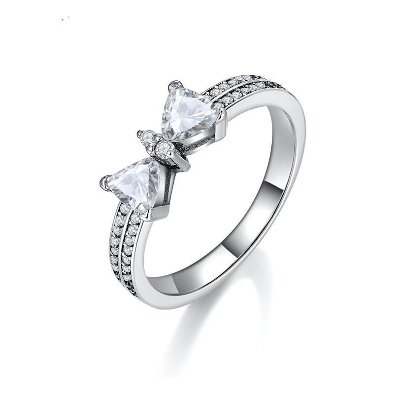 925 Silver Ring Pink Heart Zircon Shining Bow Ring Original 925 Silver Ring Pink Heart Zircon Shining Bow Ring Original